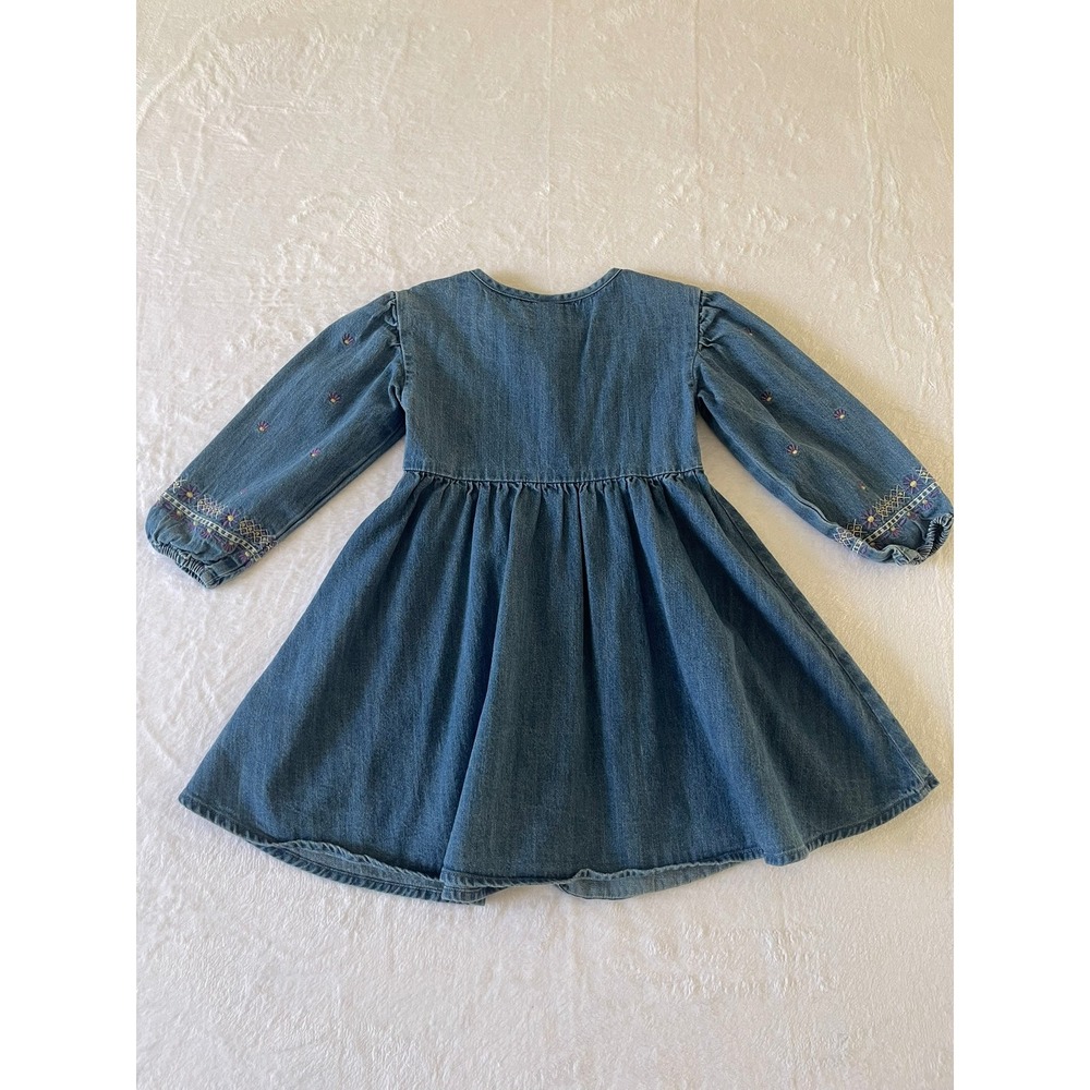 Old Navy Girls 4T Medium Wash Denim Embroidered Floral Button Front Dress - Picture 2 of 11